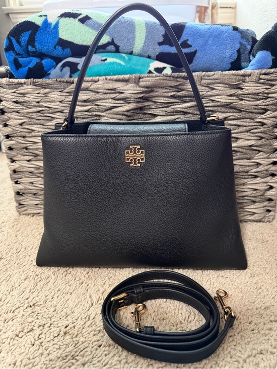Tory Burch Handbags - Tory Burch Britten Satchel Black Pebbled Leather Crossbody Shoulder Bag EUC